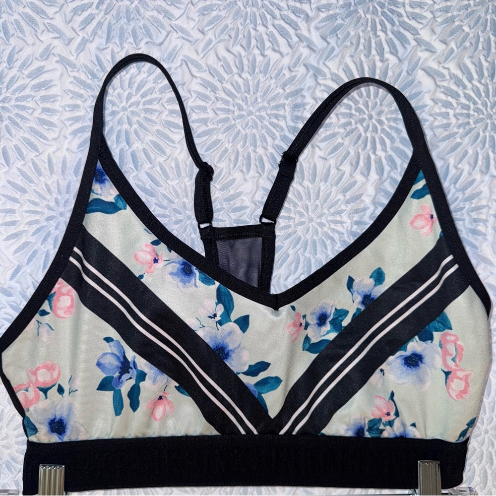 Victoria's Secret PINK Ultimate Lightly Lined Sports Bra Blue Floral